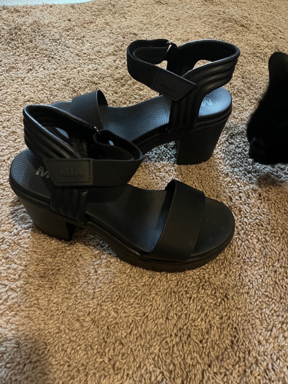 MIA Black Chunky Heel Ankle Strap Sandals